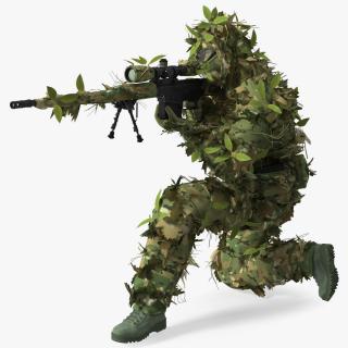 Sniper in Leaf Ghillie Suit T-pose 3D model