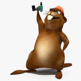 Cartoon Beaver with Screw Driver 3D