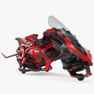 3D Scifi Fly Motorcycle Red Rigged