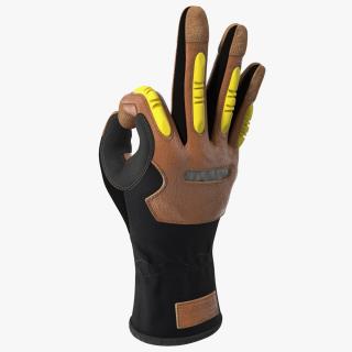 Safety Leather Gloves with Knuckle Guards OK Hand Gesture 3D