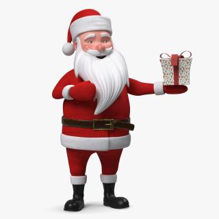 Smiling Santa Claus Cartoon Character with Gift 3D