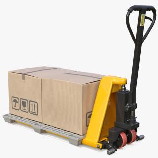 Scissor Pallet Truck with Plastic Pallet and Parcels 3D