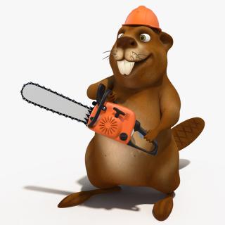 3D Cartoon Beaver with Chainsaw model