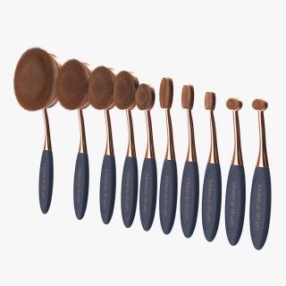 3D Professional Oval Makeup Brush Set Fur model