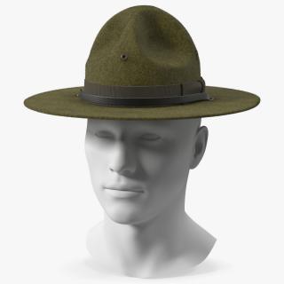 3D model Drill Sergeant Campaign Hat Green on Mannequin Fur