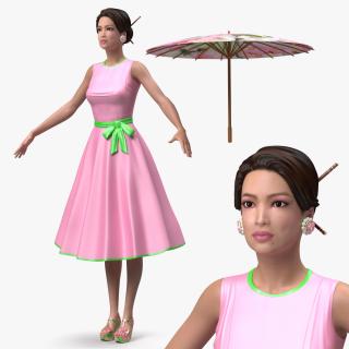 Asian Women Wearing Summer Dress Rigged 3D model