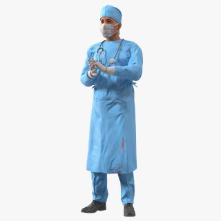 3D Blood Stained Surgeon Doctor in Mask Rigged model