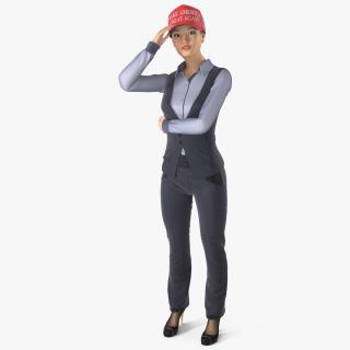 3D Asian Businesswoman Fur in MAGA Hat Fur Rigged