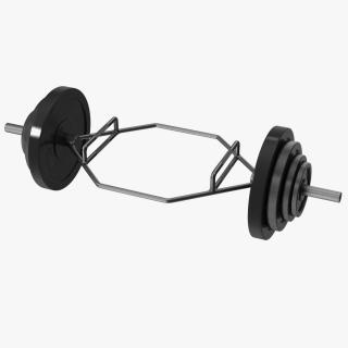 3D Olympic Hex Trap Bar Black with Weights Set model