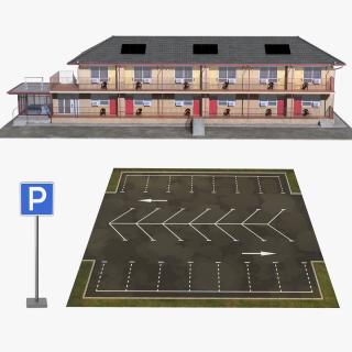 3D Two Story Motel with Car Parking Collection model