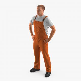 Worker In Orange Overalls Standing Pose 3D model