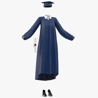 Black Graduation Gown and Cap 3D model