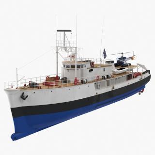 3D Old Scientific Research Vessel with Helicopter