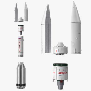 3D Proton M Rocket Main Parts