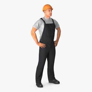 3D model Construction Worker Black Uniform with Hardhat Standing