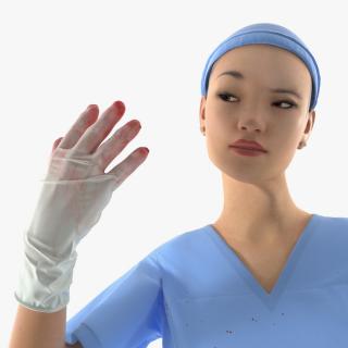 3D Asian Female Surgeon Stained with Blood 2 Rigged model