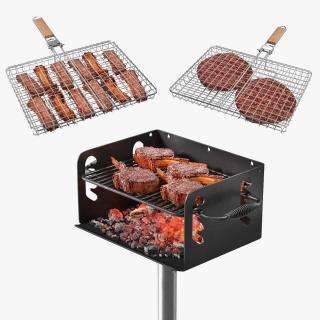 3D model BBQ Handle Grill with Roasted Meat Collection