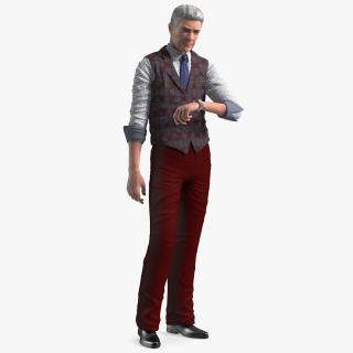 3D Elderly Man Casual Wear Waiting Pose