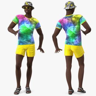 Dark Skin Teenager Beach Style Standing Pose 3D model