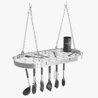 3D Hanging Pot Rack with Cooking Utensils model