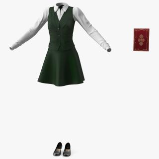 3D American School Girl Green Outfit model