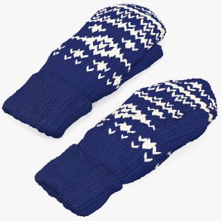 3D model Knitted Blue Wool Mittens