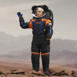 Modern NASA Spacesuit Axiom on Astronaut Waving Pose 3D