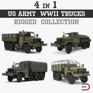 US Army WWII Rigged Trucks Collection 3D