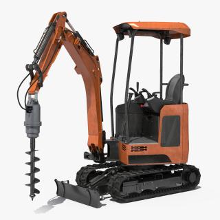 3D Tracked Mini Excavator with Drill Generic Rigged model