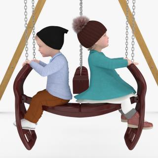 Toddler Children on Swing Fur 3D model