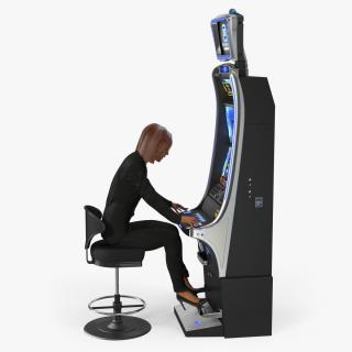 3D Woman Gambler Playing on Slot Machine Rigged with Fur model