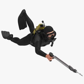 3D Diver with Underwater Speargun Rigged for Maya