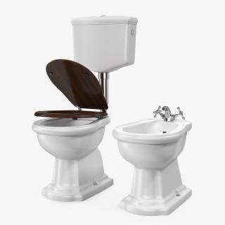 Old Style High Level Toilet and Bidet 3D