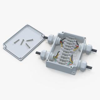 3D White Junction Box with 4 Wires
