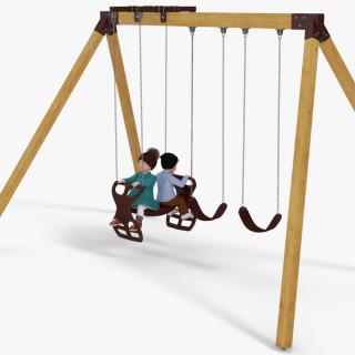 Little Twins on Swing Fur Rigged 3D