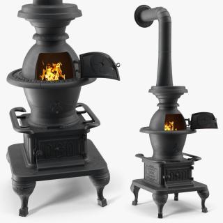 3D Potbelly Stove New with Fire model