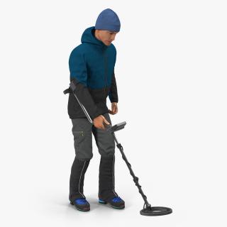 Man with Metal Detector Rigged for Cinema 4D 3D model