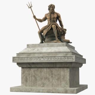 3D Poseidon Bronze Statue with Pedestal
