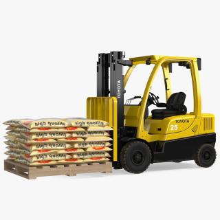 Forklift Toyota with Pallet of Cement Bags Rigged 3D model