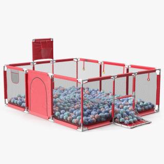 3D model Red Baby Playpen with Plastic Balls