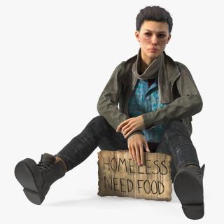 Seated Homeless Woman Holding Sign 3D model