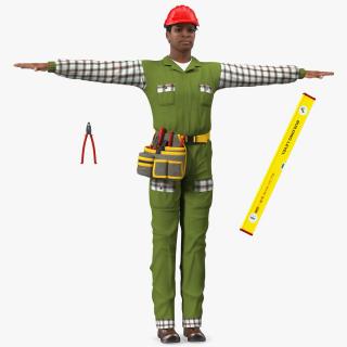 Light Skinned Black Builder T Pose 3D model