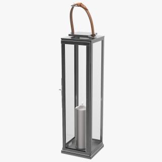 3D model Large Aluminium and Glass Lantern with Candle