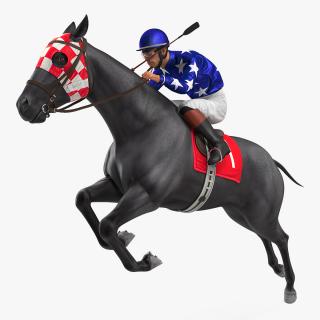 Black Racing Horse with Jokey Jumping 3D