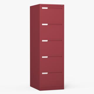 Filing Cabinet 5 Drawer Red 2 3D model