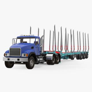 Truck with Empty Logging Trailer 3D