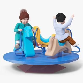 Little Children on Carousel 3D