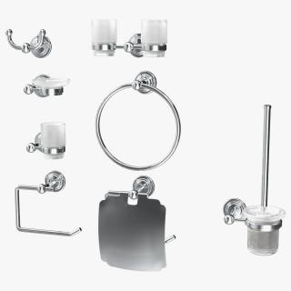 Small Wall Bathroom Accessories Set Chrome 3D