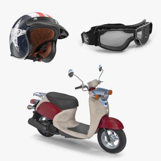 3D Classic Scooter Motorcycle and Equipment 3D Models Collection