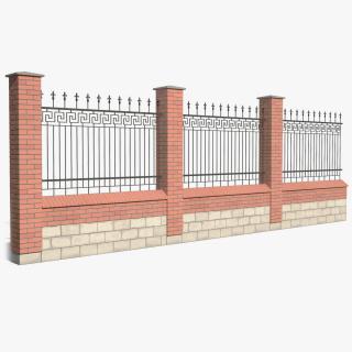 3D Brick and Metal Fence with Ornamental Ironwork 2 model